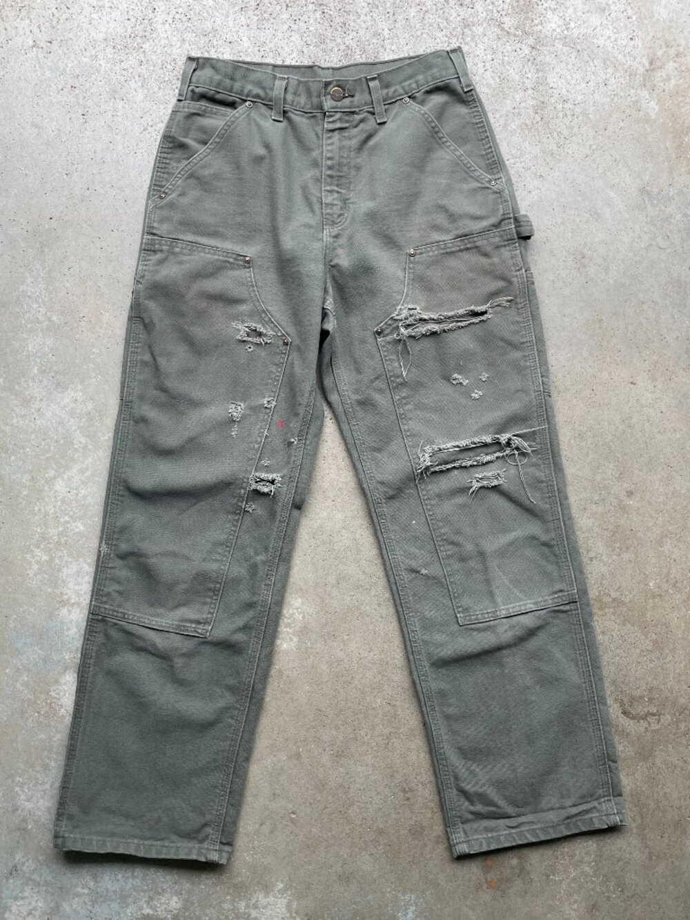 Carhartt B136 MOS Double Knee Pants Men's 29x29 Green Canvas Loose OG Fit